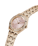 Rose gold watch with a pink face on a white background lifestyle
