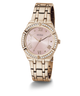 Rose gold watch with pink dial on a white background