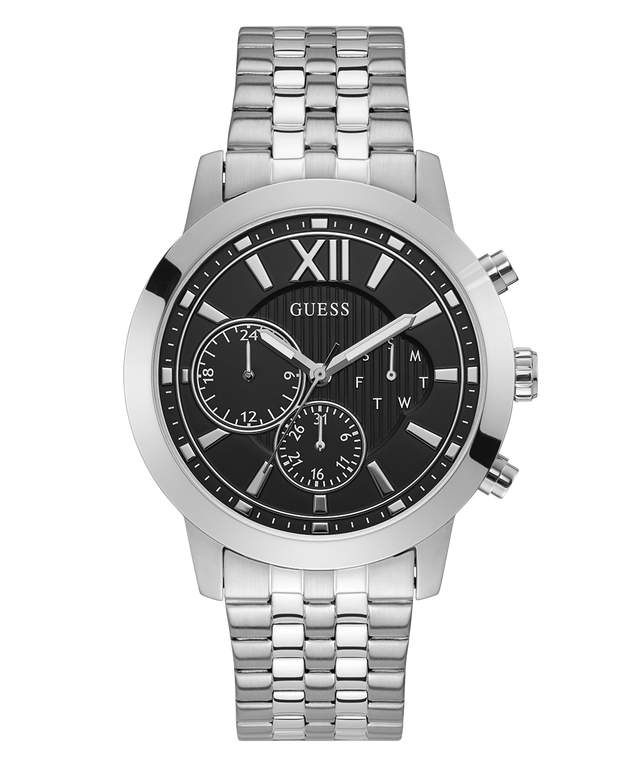 GUESS Mens 45 Silver-Tone  Dress Watch