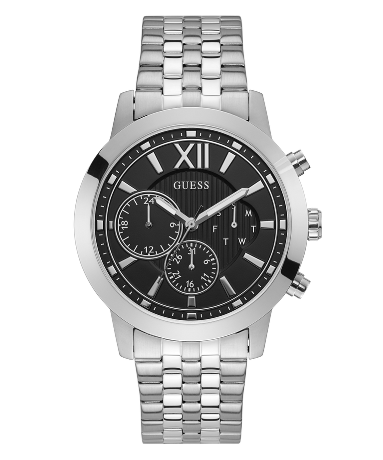 GUESS Mens 45 Silver-Tone  Dress Watch