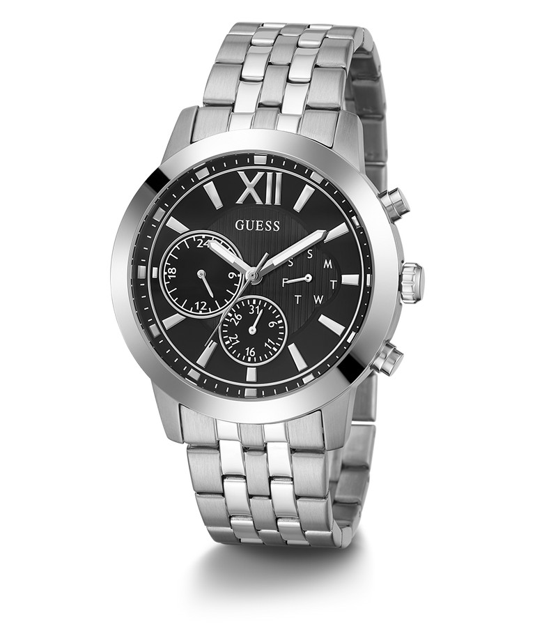 GUESS Mens 45 Silver-Tone  Dress Watch