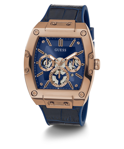 GUESS Mens Blue Gold Tone Multi-function Watch