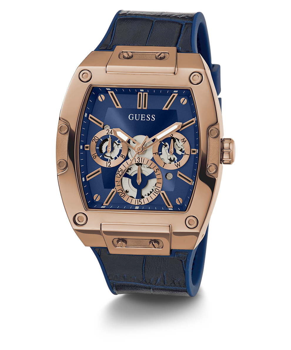 GUESS Mens Blue Gold Tone Multi-function Watch