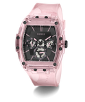Pink Guess watch with black face on a white background GUESS Mens Pink Multi-function Watch