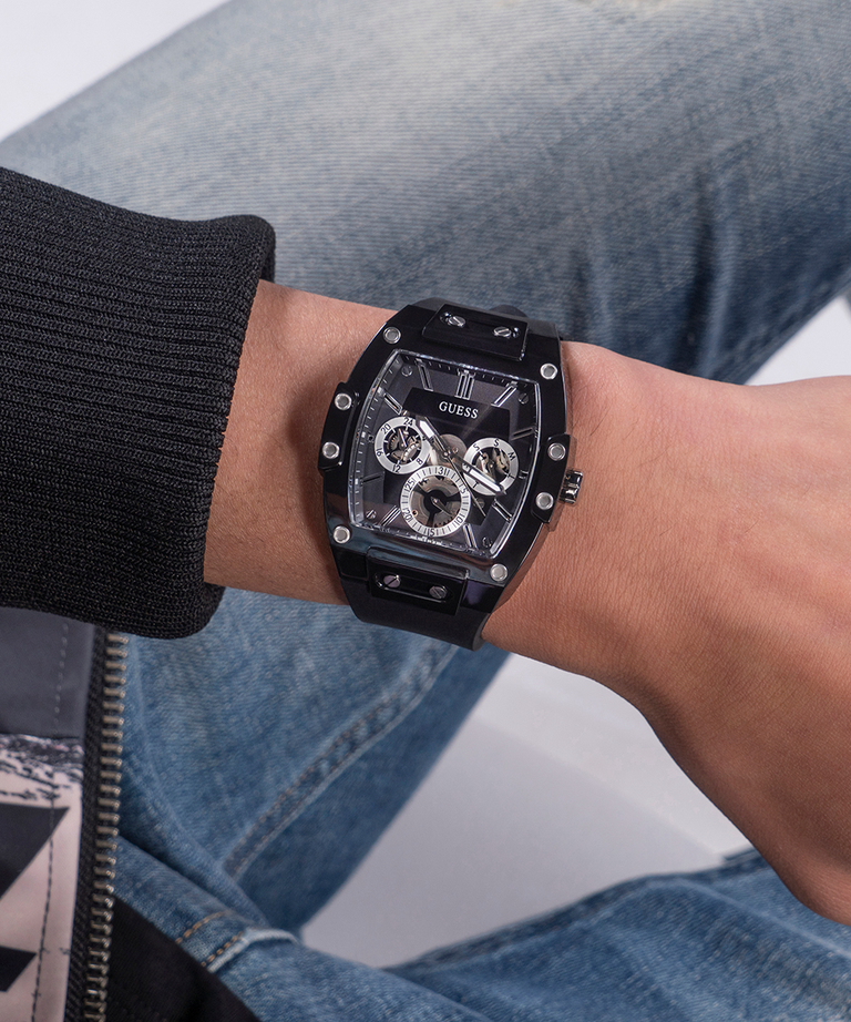 Guess black 2025 silicone watch