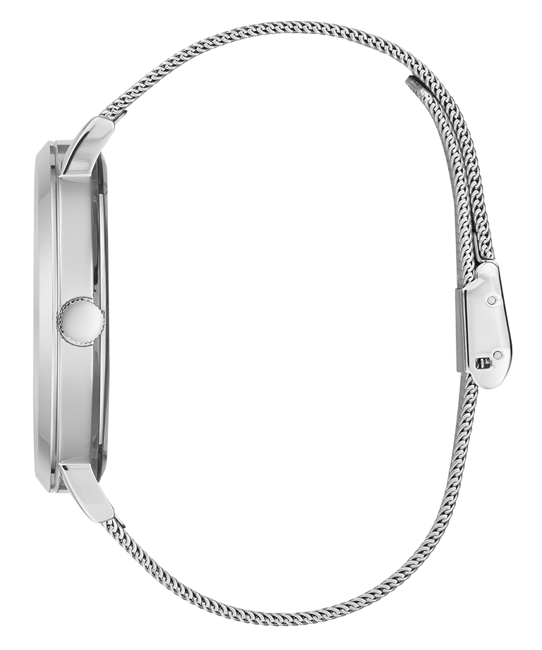 Silver watch with a chain strap on a white background
