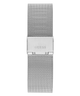 Silver mesh watch strap with Guess logo on a white background