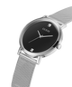 Silver watch with black face on a white background lifestyle