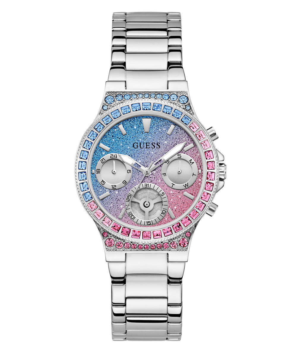 Guess watch with colorful gemstones on a white background
