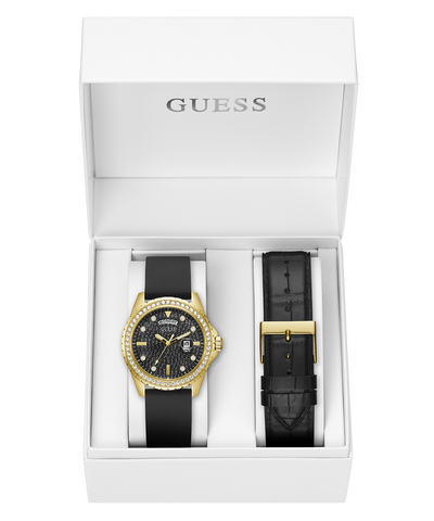 Reloj GUESS para hombre con fecha y día en tono dorado y negro