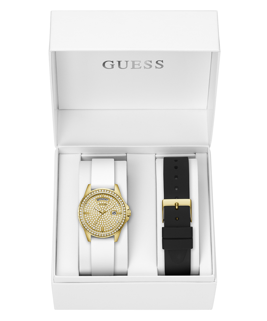 GUESS Ladies Gold Tone Day/Date Watch Box Set