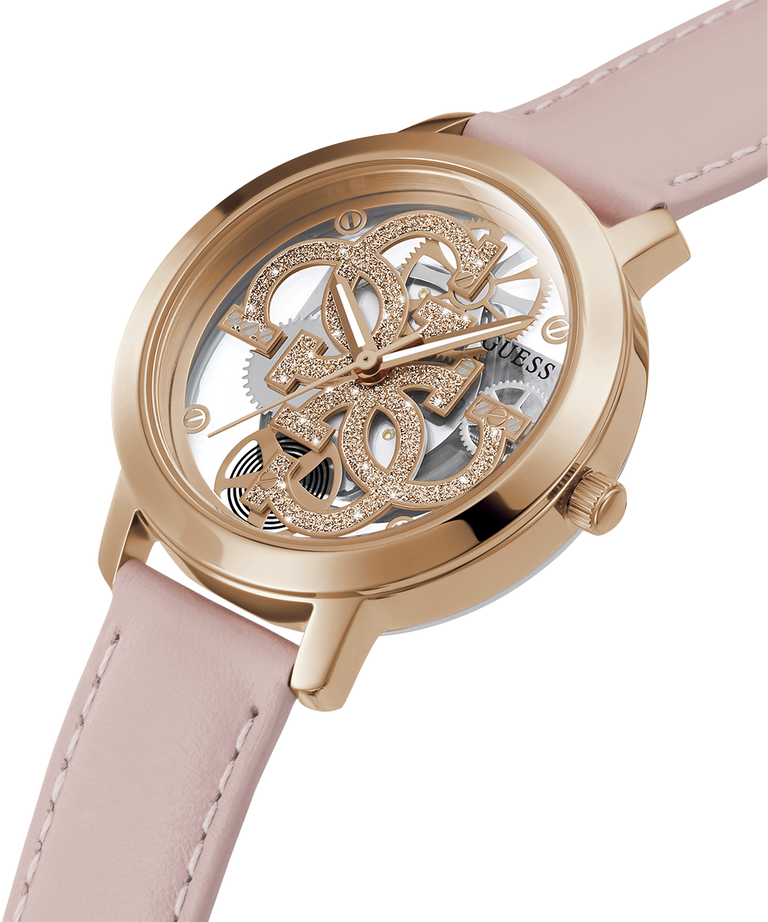 GW0383L2 GUESS Ladies Pink & Rose Gold Tone Analog Watch lifestyle angle