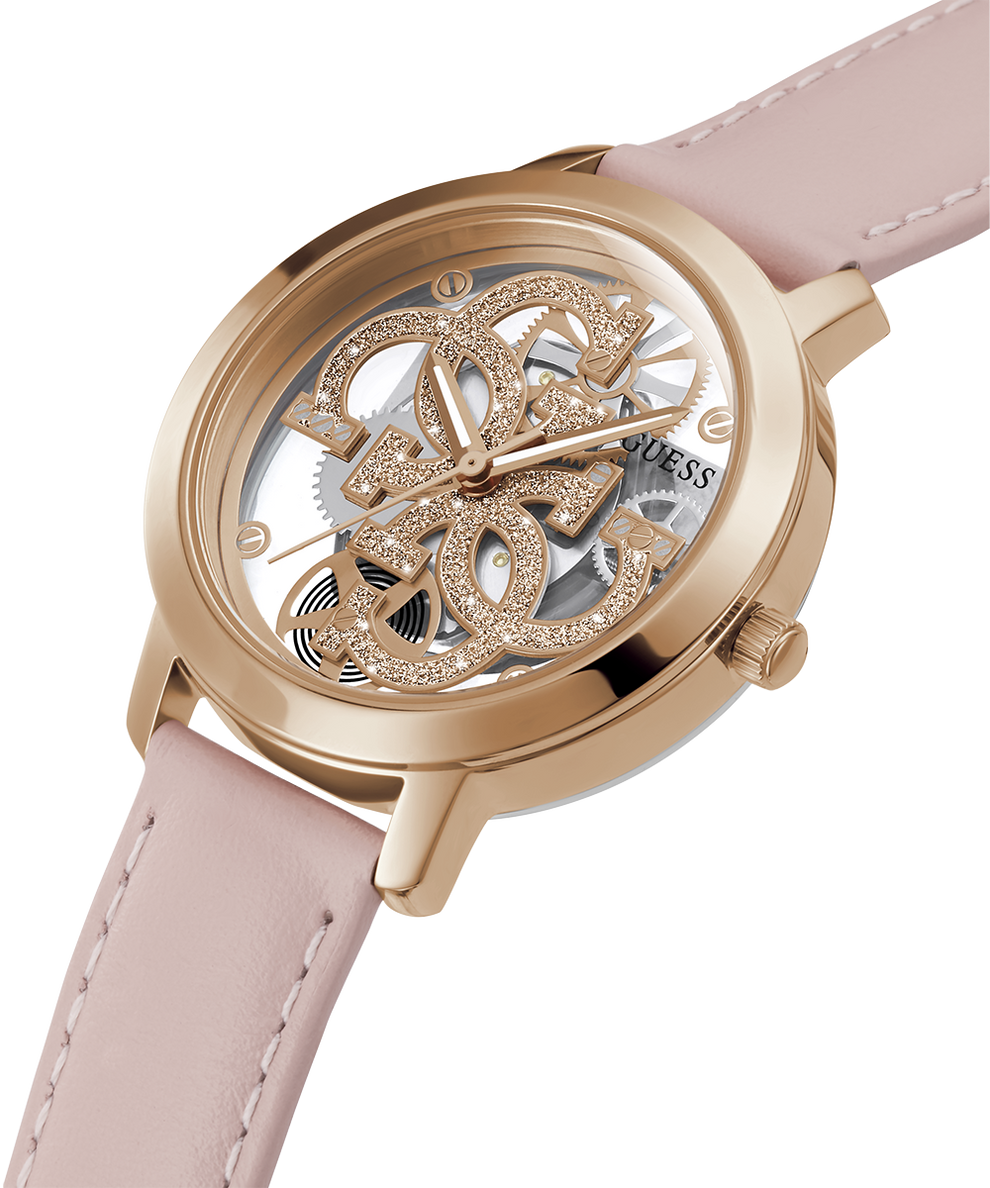 GW0383L2 GUESS Ladies Pink & Rose Gold Tone Analog Watch lifestyle angle