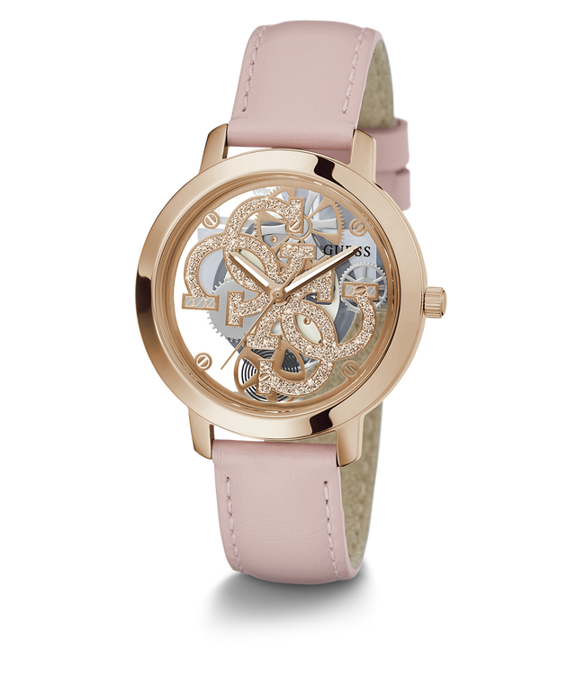 GW0383L2 GUESS Ladies Pink & Rose Gold Tone Analog Watch angle