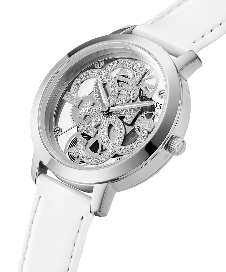 GW0383L4 GUESS Ladies White Silver Tone Analog Watch lifestyle angle