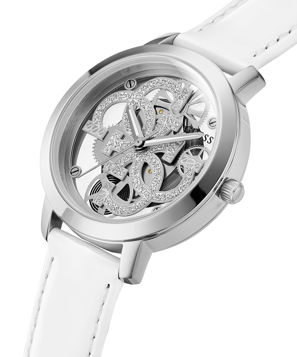 GW0383L4 GUESS Ladies White Silver Tone Analog Watch lifestyle angle