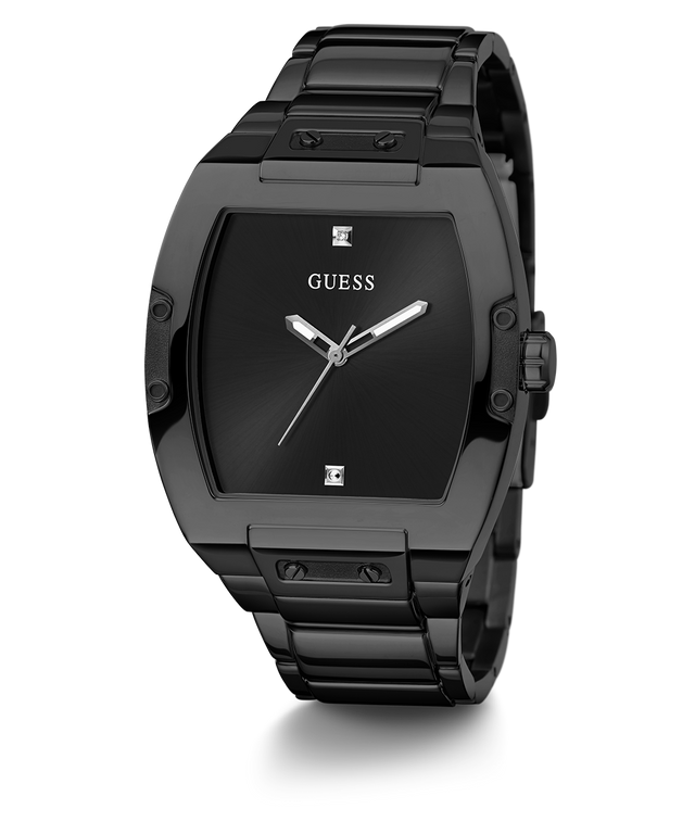 Black Guess watch on a white background