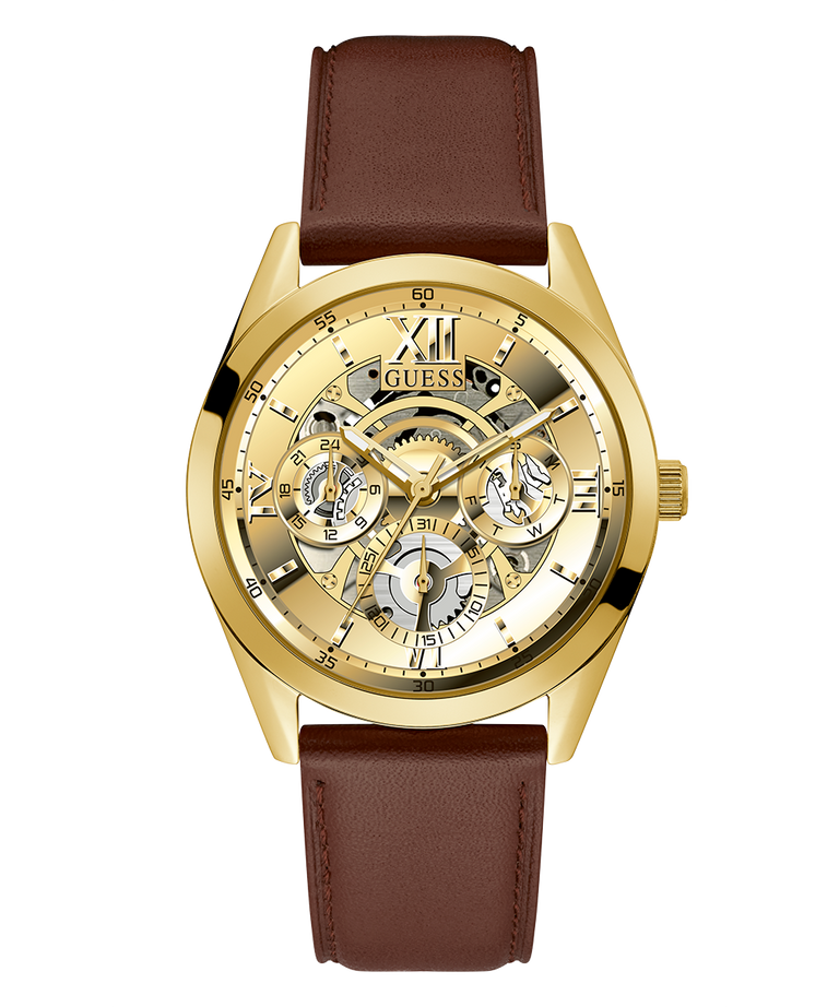 GUESS Mens Chocolate Brown Gold Tone Multi-function Watch