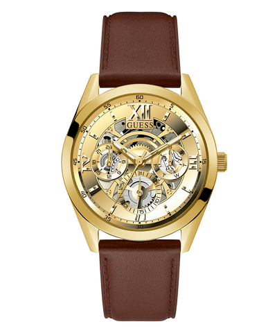 Reloj multifunción GUESS para hombre en tono dorado y marrón chocolate