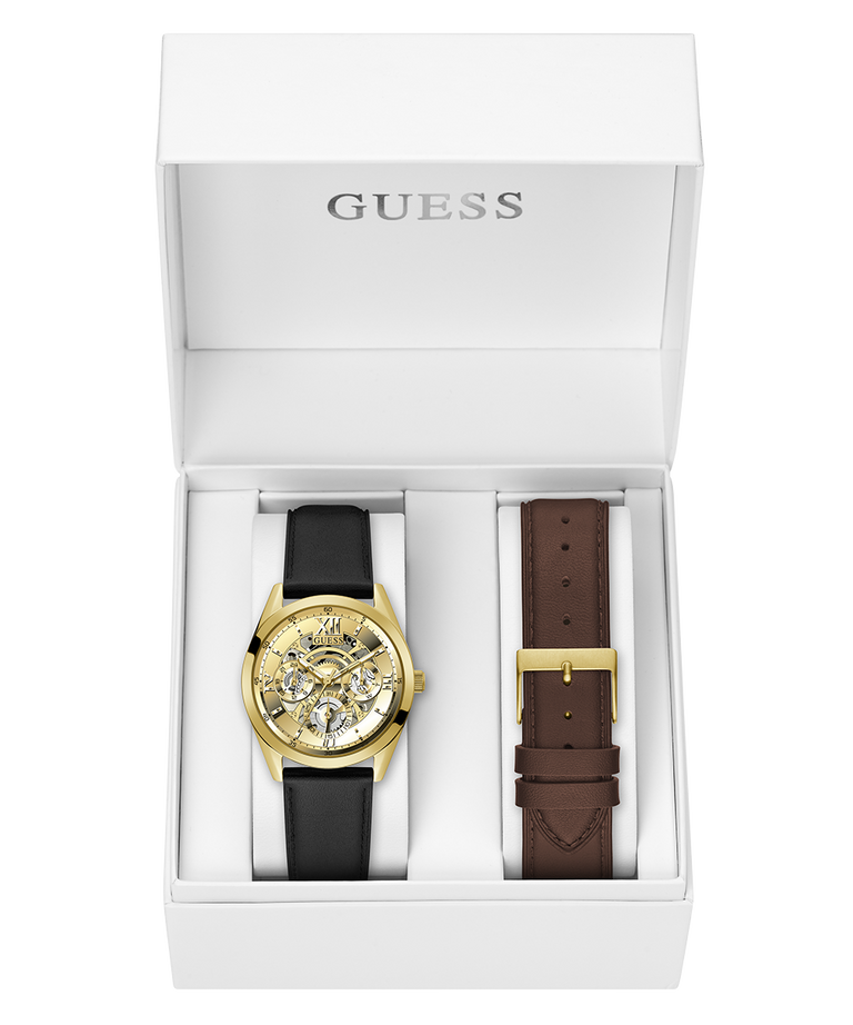 GW0449G1 GUESS Mens Gold Tone Multi-function Watch Box Set in box