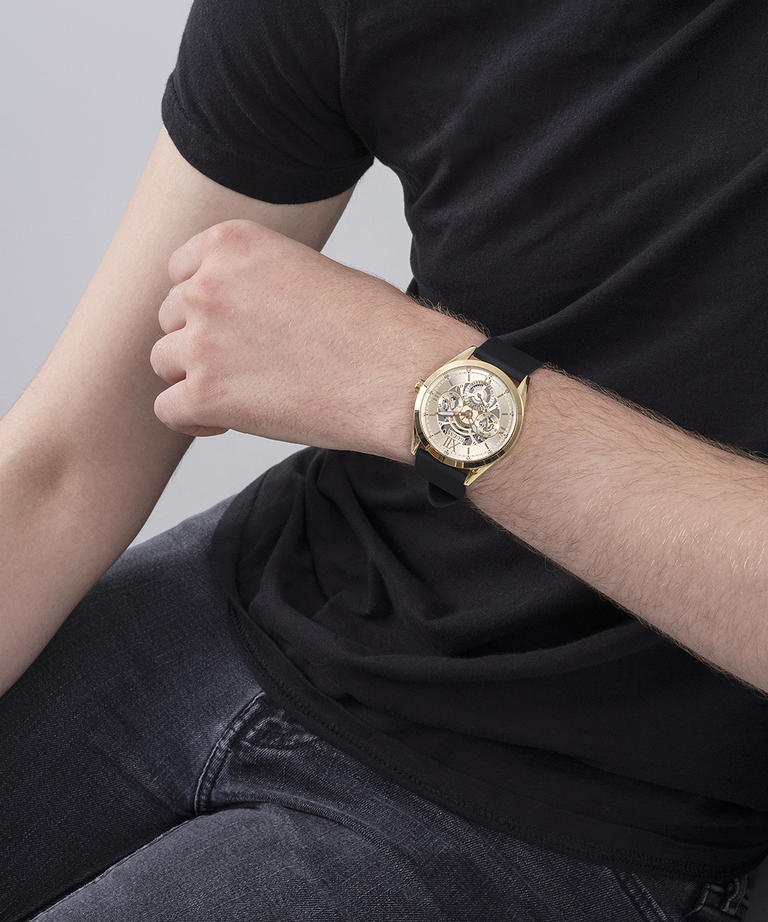 GW0449G1 GUESS Mens Gold Tone Multi-function Watch Box Set lifestyle watcch on wrist