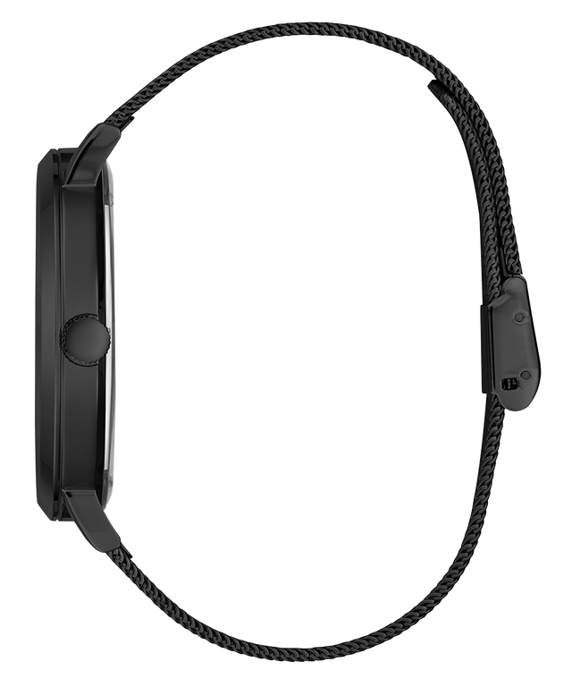 Black watch with braided strap on a white background