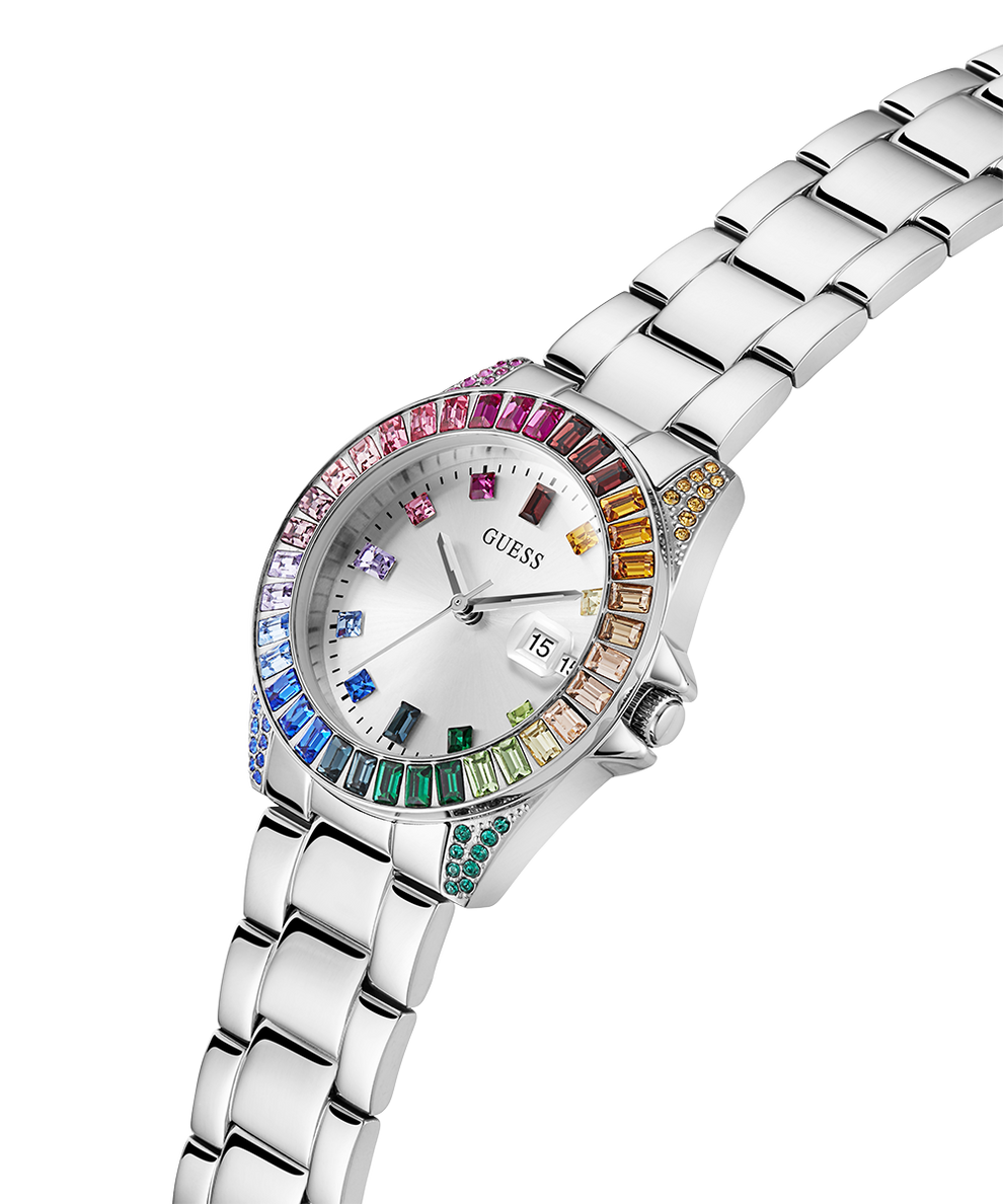 GW0475L4 GUESS Ladies Silver Tone Day/Date Watch lifestyle angle