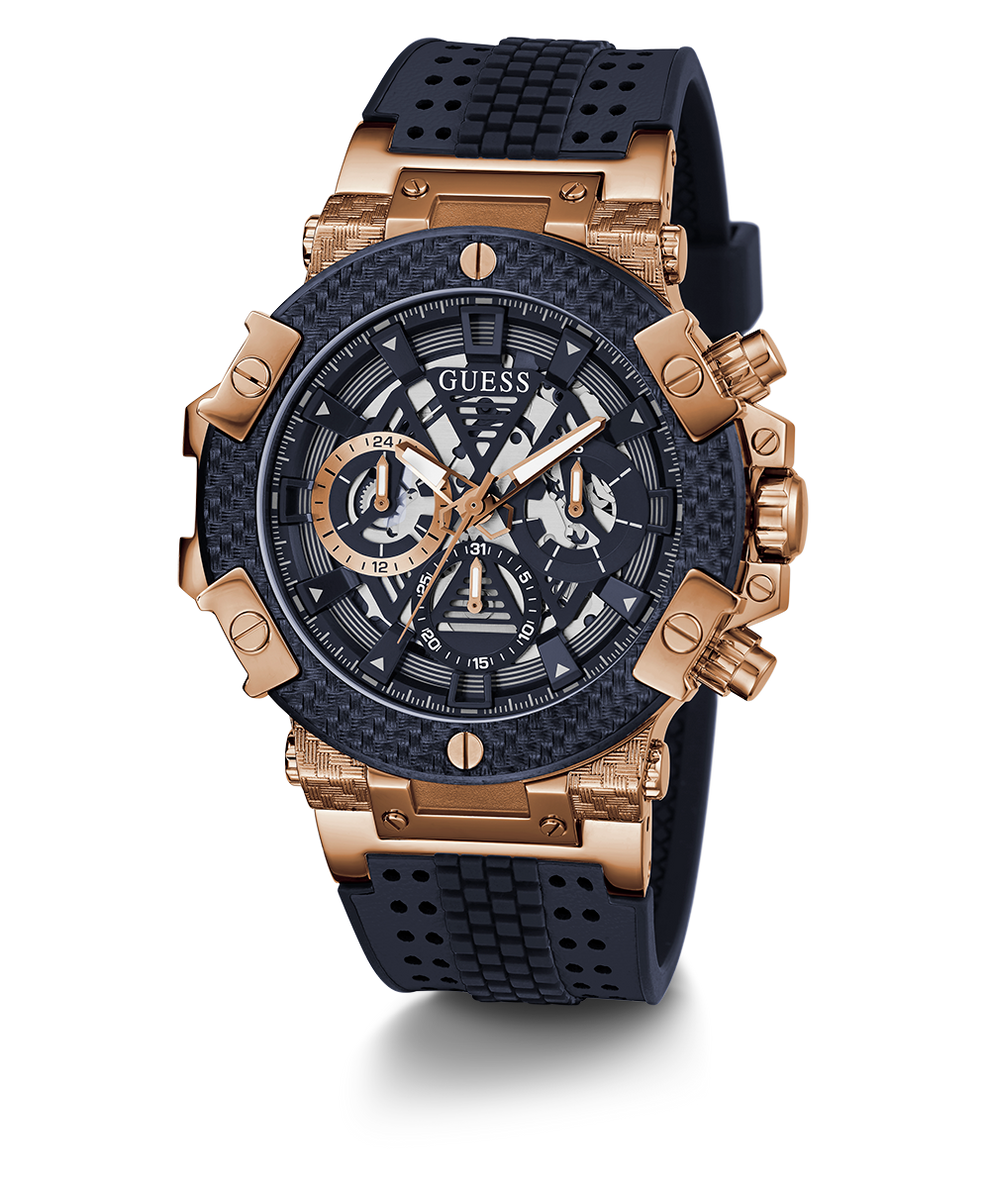 GUESS Mens Navy Rose Gold Tone Multi-function Watch