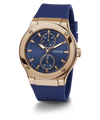 GUESS Mens Blue Rose Gold Tone Multi-function Watch