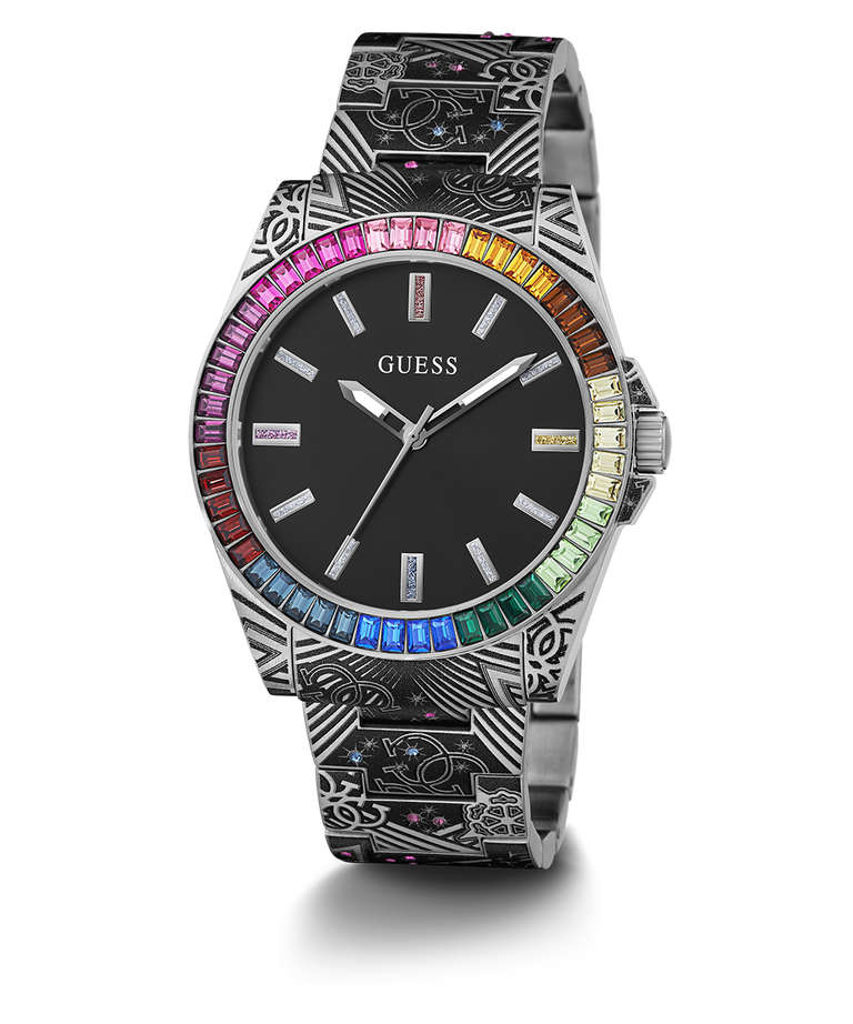 GUESS Mens Silver Tone/Black Silver & Black Analog Watch angle