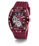 GUESS Mens Red Analog Watch watch with a detailed face on a white background