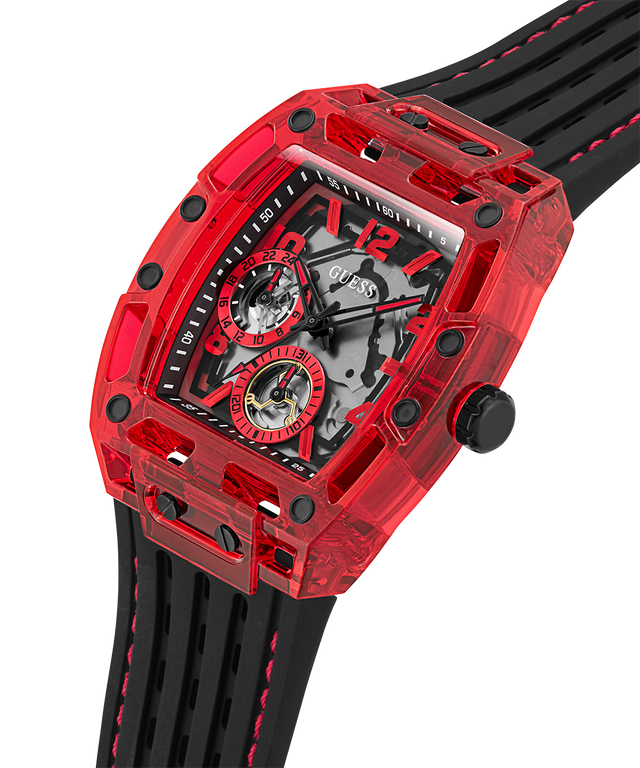 GW0499G4 GUESS Mens Black Red Multi-function Watch lifestyle angle
