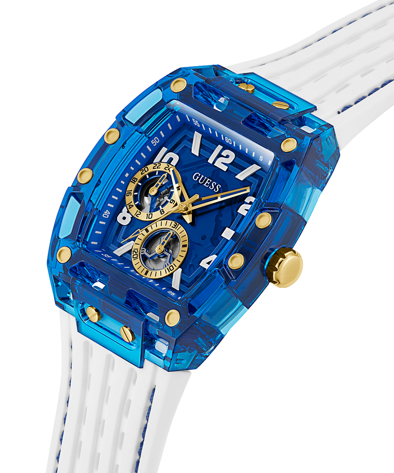 GUESS Mens White Blue Multi-function Watch lifestyle angle