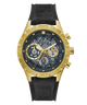 GUESS Mens Black Gold Tone Multi-function Watch