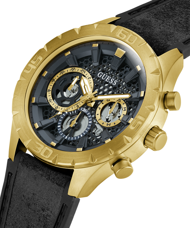 GUESS Mens Black Gold Tone Multi-function Watch lifestyle angle