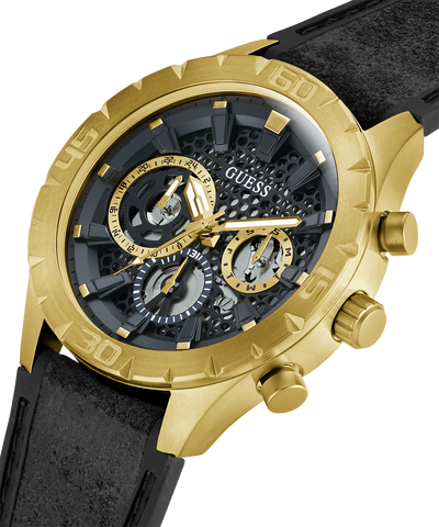 GUESS Mens Black Gold Tone Multi-function Watch lifestyle angle