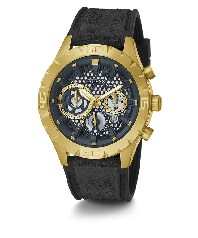 GUESS Mens Black Gold Tone Multi-function Watch angle