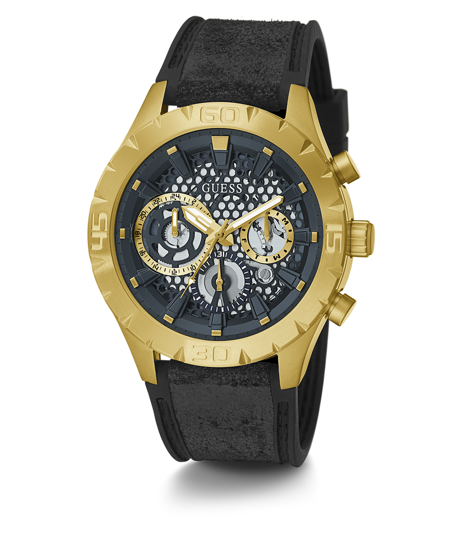 GUESS Mens Black Gold Tone Multi-function Watch angle