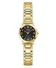 Gold watch with black dial on a white background