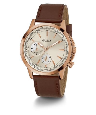 GUESS Mens Brown Rose Gold Tone Multi-function Watch main image