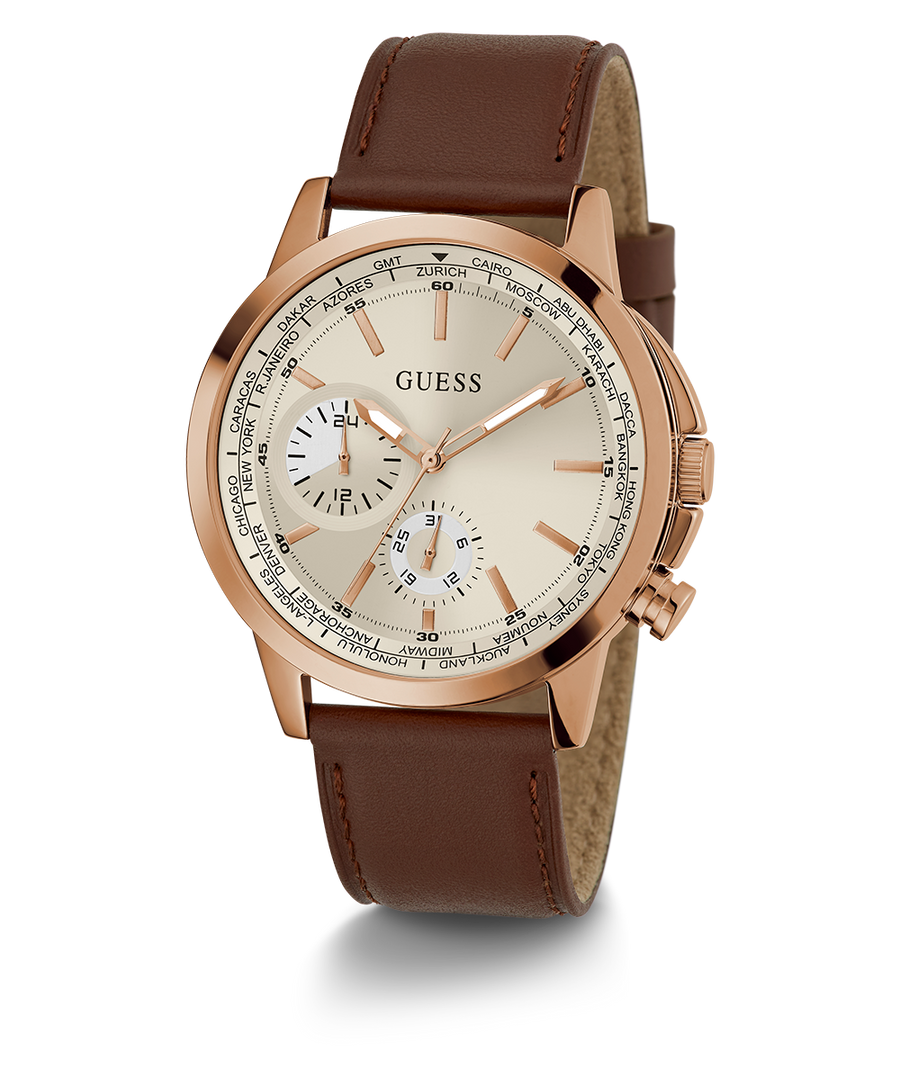 GUESS Mens Brown Rose Gold Tone Multi-function Watch main image