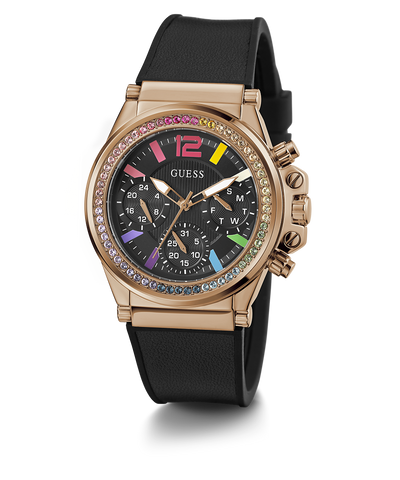 GW0562L3 GUESS Ladies Black Rose Gold Tone Multi-function Watch angle