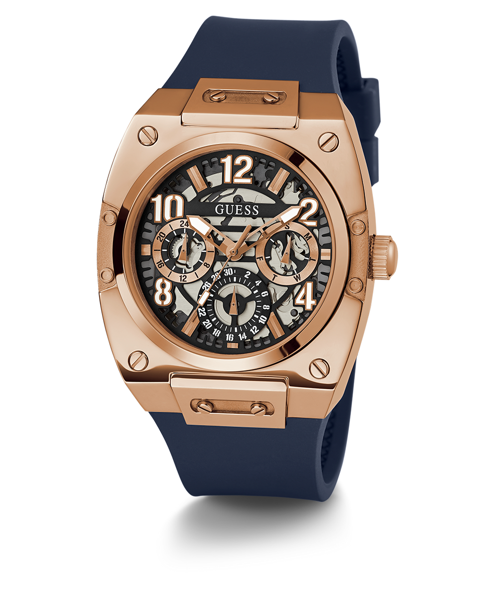 GUESS Mens Navy Rose Gold Tone Multi-function Watch main image