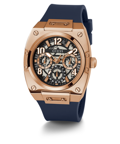 GUESS Mens Navy Rose Gold Tone Multi-function Watch main image