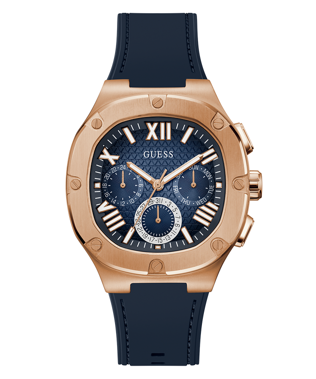 GUESS Mens Navy Rose Gold Tone Multi-function Watch