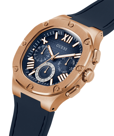 GUESS Mens Navy Rose Gold Tone Multi-function Watch lifestyle