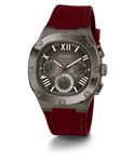 GUESS Mens Burgundy Gunmetal Multi-function Watch