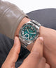 GW0572G6 GUESS Mens Silver Tone Multi-function Watch watch on arm