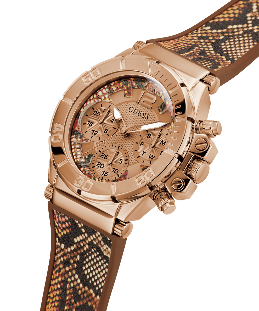 GUESS Ladies Brown Rose Gold Tone Multi-function Watch lifestyle angle