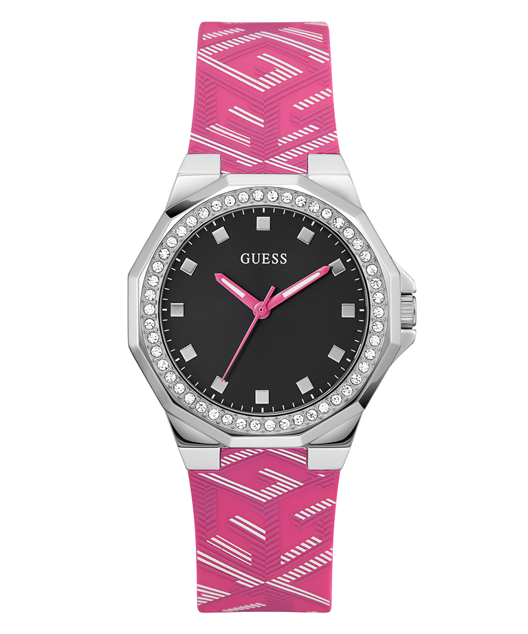 GUESS Women's Stainless Steel Quartz Watch with Silicone Strap